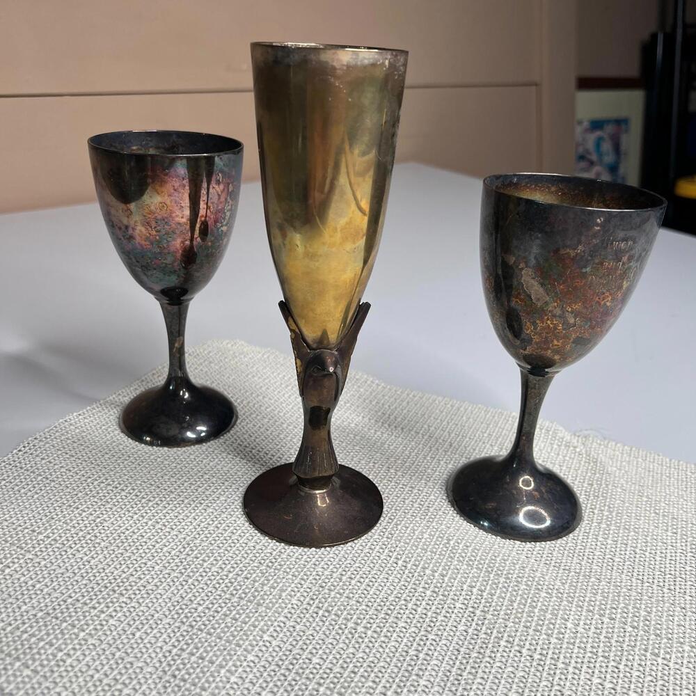 Vintage Silver Plated Goblets Lot of 3 – International Silver Co, Godinger India